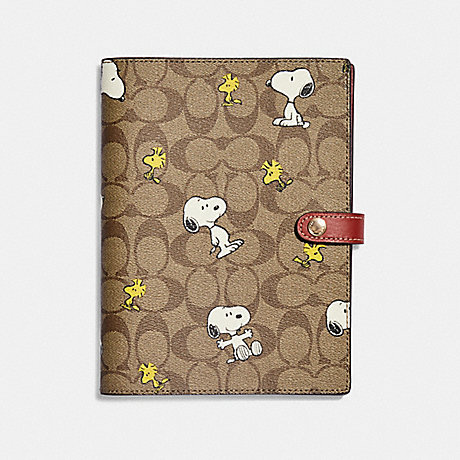 COACH CE961 Coach X Peanuts Notebook In Signature Canvas With Snoopy Woodstock Print Gold/Khaki/Redwood-Multi