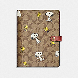 COACH CE961 Coach X Peanuts Notebook In Signature Canvas With Snoopy Woodstock Print GOLD/KHAKI/REDWOOD MULTI