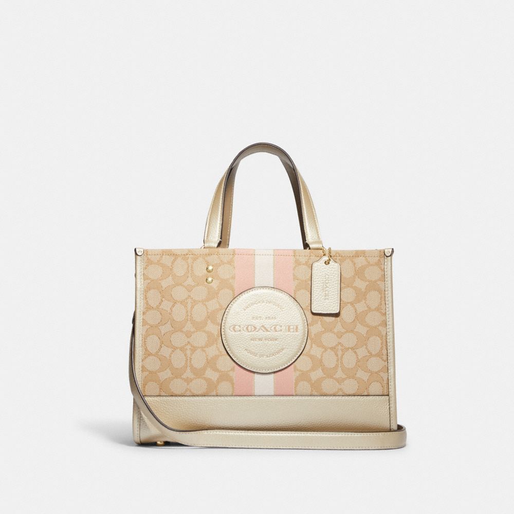 Dempsey Carryall In Signature Jacquard With Stripe And Coach Patch - CE984 - Im/Lt Khaki/Metallic Soft Gold