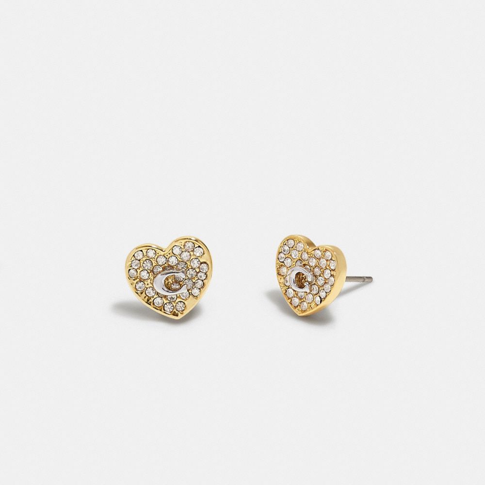 CE994 - Pegged Signature Heart Stud Earrings Silver/Gold