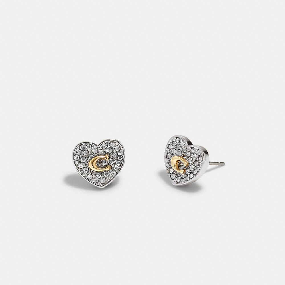 CE994 - Pegged Signature Heart Stud Earrings Silver/Gold