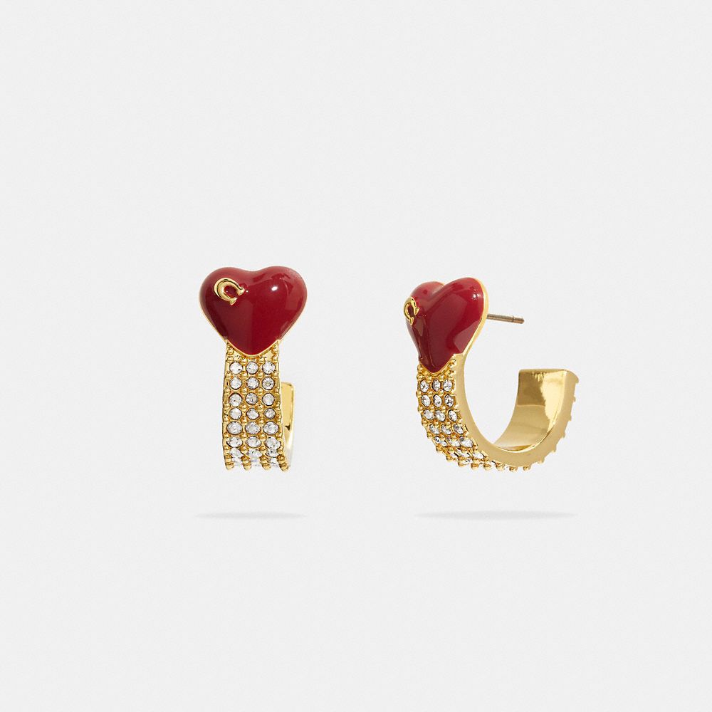 CE997 - Heart Huggie Earrings GOLD/RED