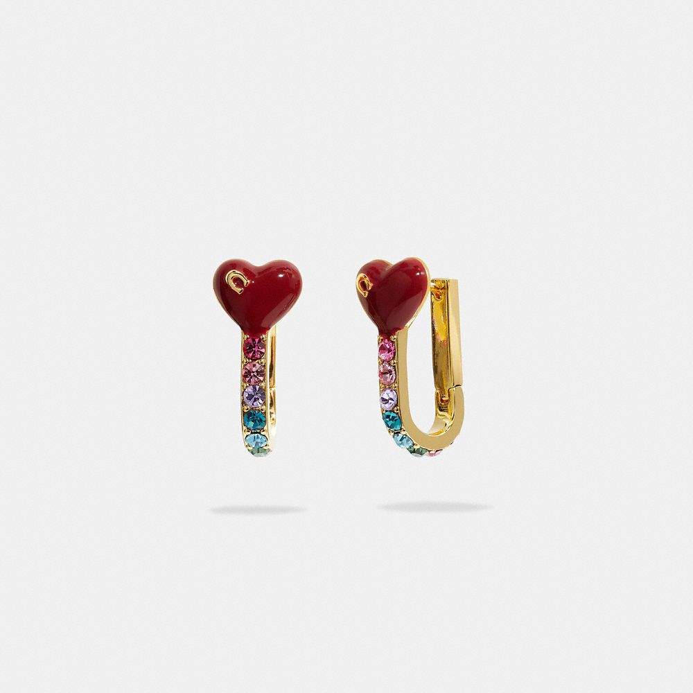 CE998 - Heart Mini Hoop Earrings Gold/Red Multicolor