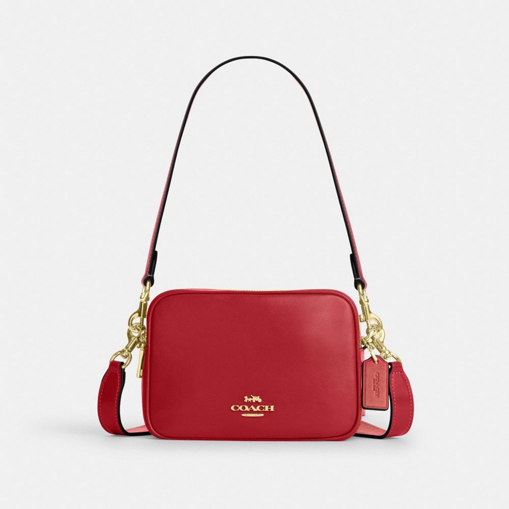 COACH&reg;,Mini Carey Crossbody Bag,Recycled Polyester,Leather,Crossbody,Logo,Metal,Casual,Red,Front View