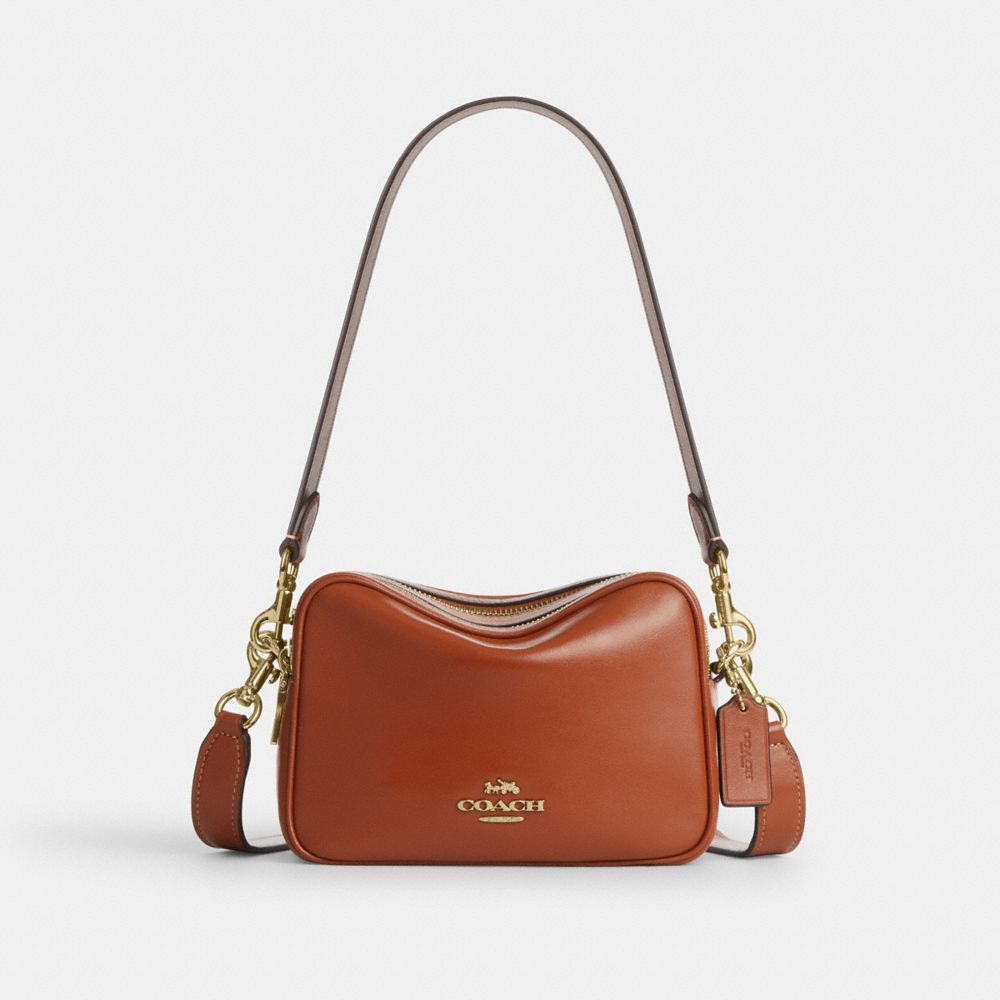 COACH®,Mini Carey Crossbody Bag,Recycled Polyester,Leather,Crossbody,Logo,Metal,Casual,Brown,Front View