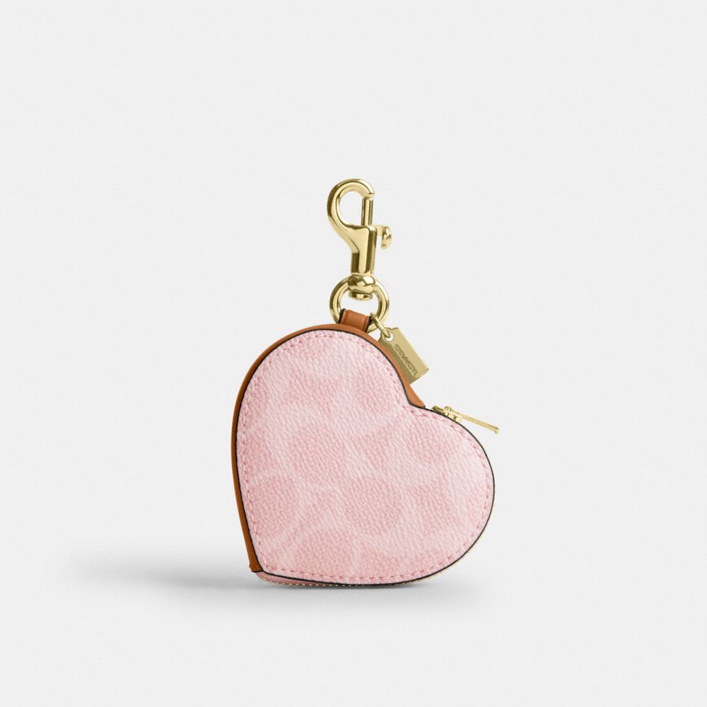 Heart Bag Charm In Signature Canvas - CEA22 - Gold/Powder Pink