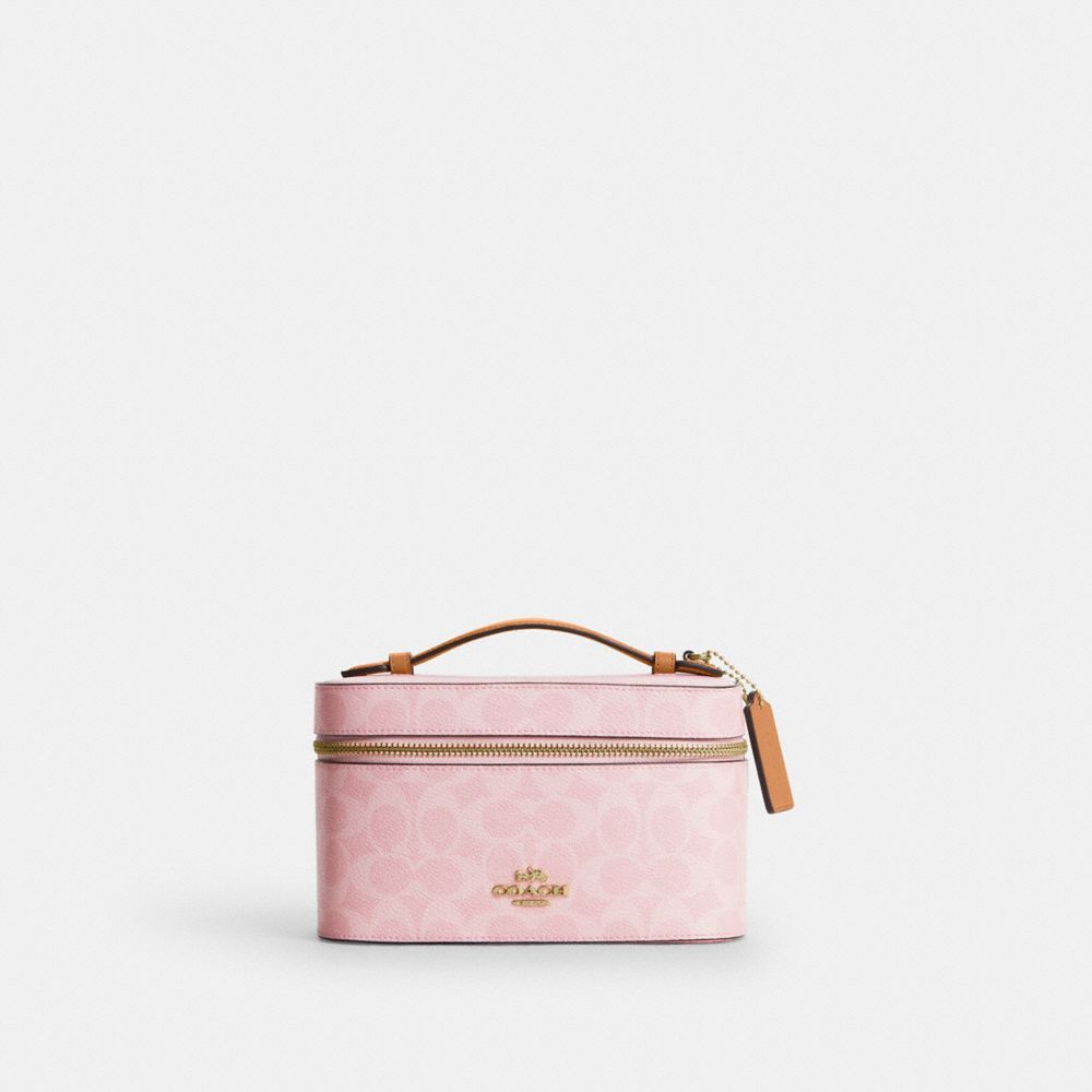 Cosmetic Case In Signature Canvas - CEA56 - Gold/Powder Pink
