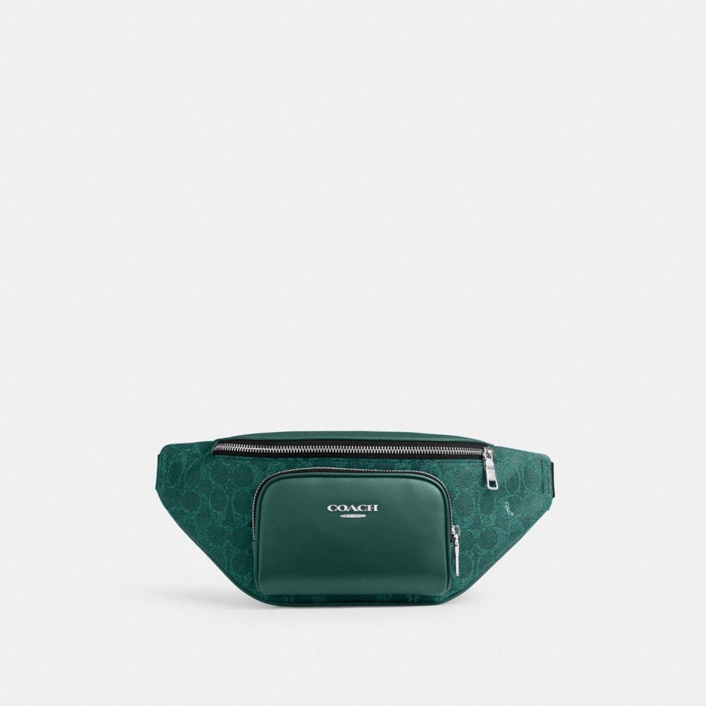 Racer Small Belt Bag In Signature Canvas - CEB24 - Silver/Sea Green