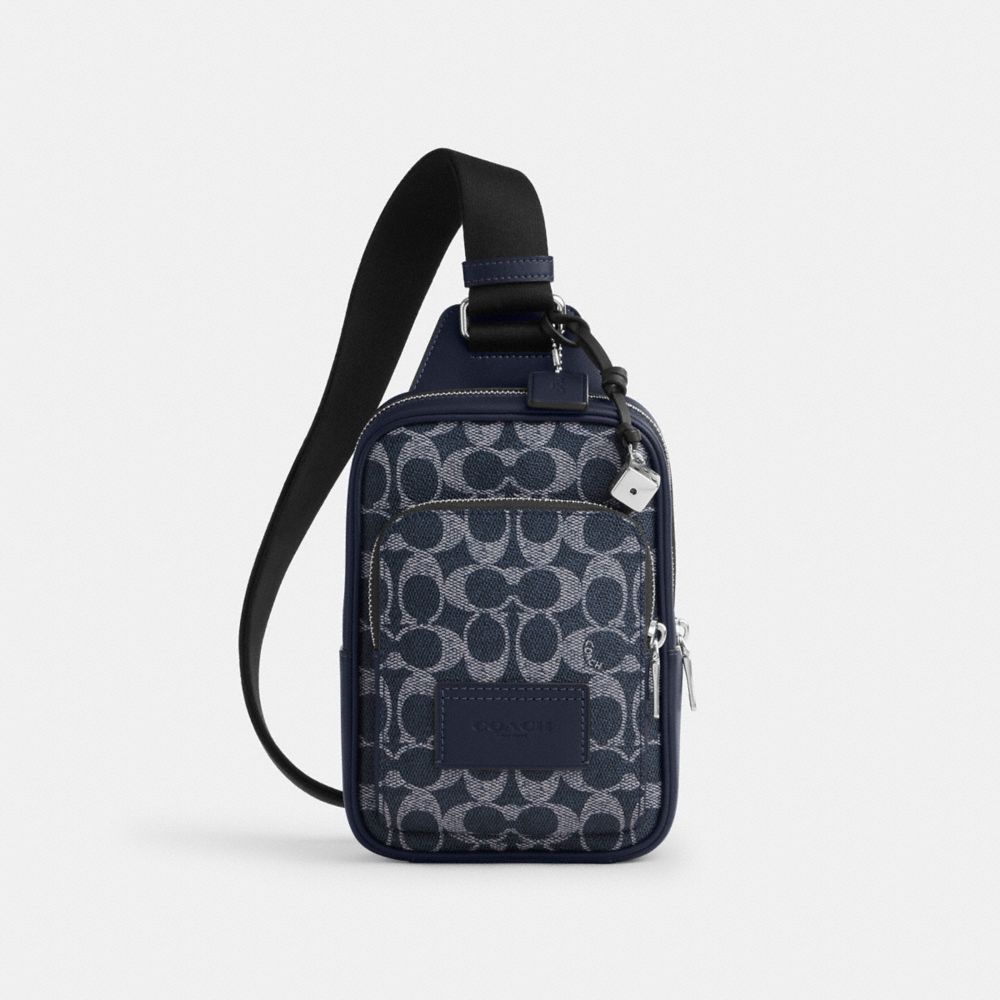 Racer Sling Pack In Signature Canvas With Charms - CEB27 - Silver/Denim Chalk