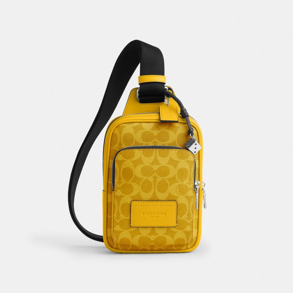 Racer Sling Pack In Signature Canvas With Charms - CEB27 - Silver/Canary