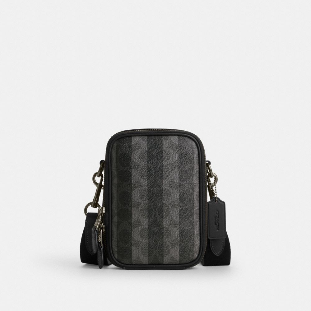 Stanton Crossbody Bag In Signature Canvas With Stripes - CEB29 - Gunmetal/Black/Grey