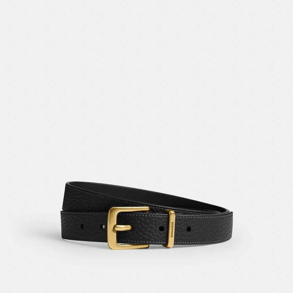 COACH&reg;,Harness Hasp Buckle Belt, 25 Mm,Calfskin Leather,Standard,Metal Material,Brass Gold,Work,Black,Front View