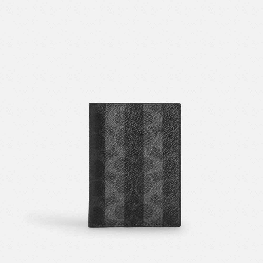 Passport Card Case In Signature Canvas With Stripes - CEB77 - Gunmetal/Black/Grey