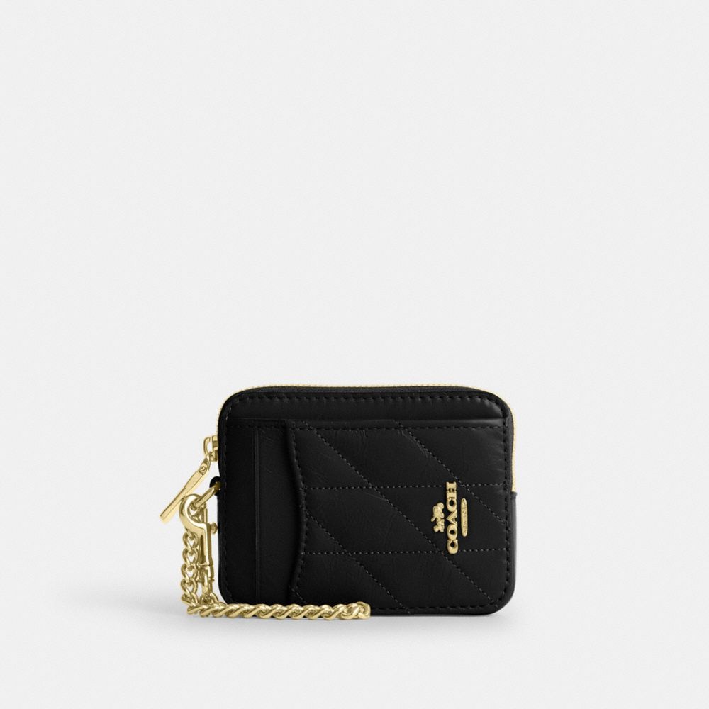 COACH CEC51 Zip Card Case With Quilting Gold/Black