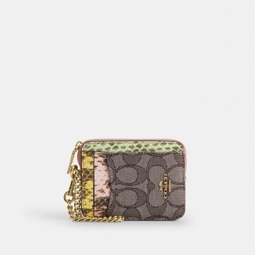 Zip Card Case In Signature Jacquard - CEC52 - Gold/Oak Multi