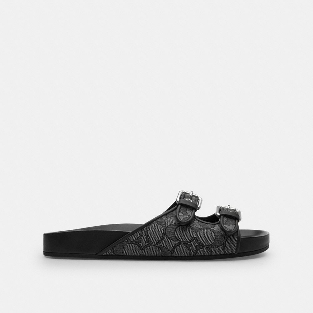 TWO BAND BUCKLE SANDAL IN SIGNATURE JACQUARD