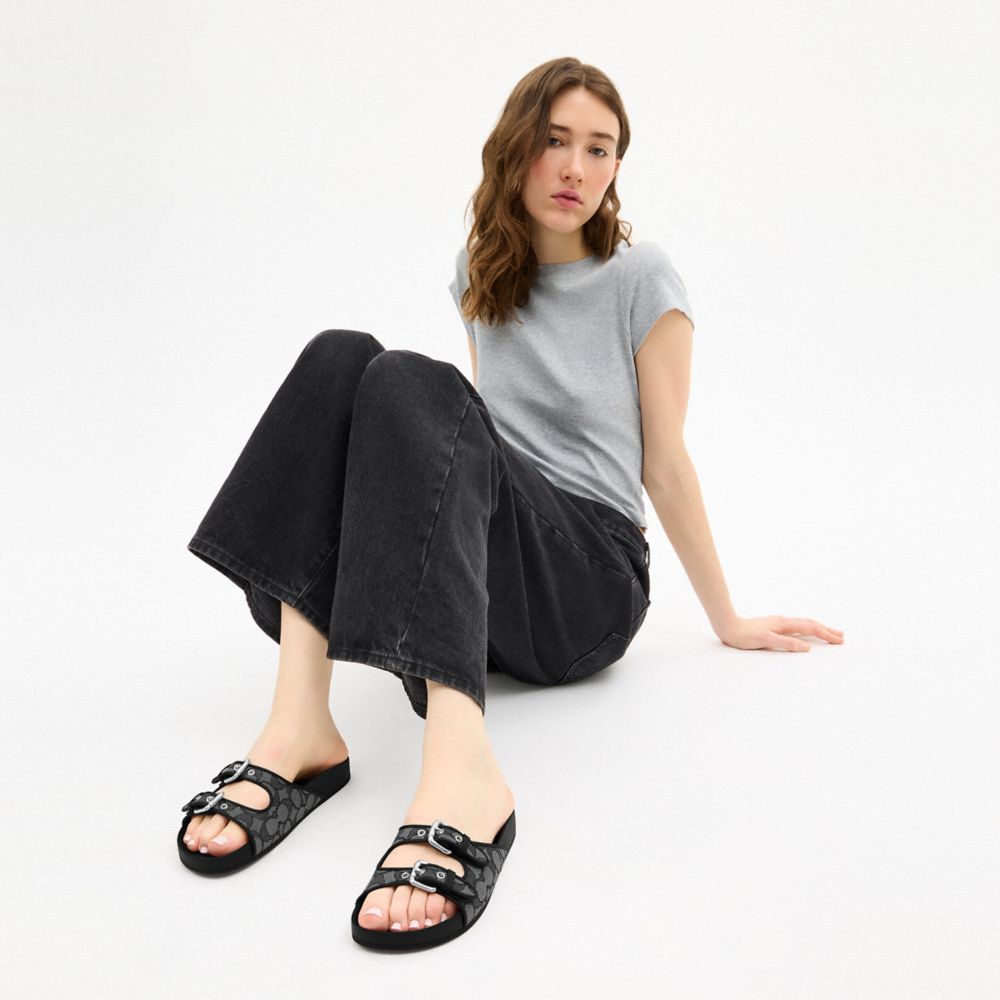 Two Band Buckle Sandal In Signature Jacquard | Coach Australia