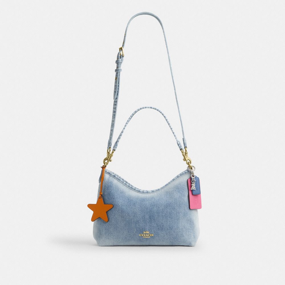 LAUREL SHOULDER BAG IN LOVED DENIM WITH CHARMS