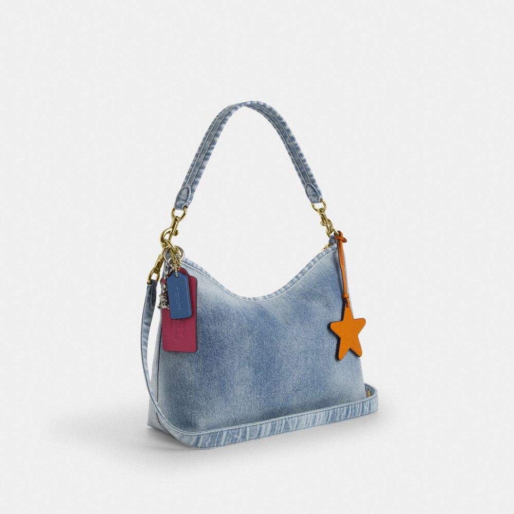 LAUREL SHOULDER BAG IN LOVED DENIM WITH CHARMS