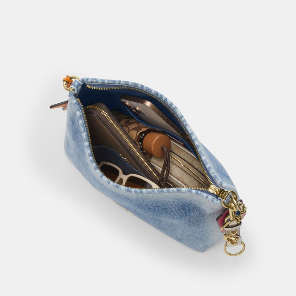LAUREL SHOULDER BAG IN LOVED DENIM WITH CHARMS
