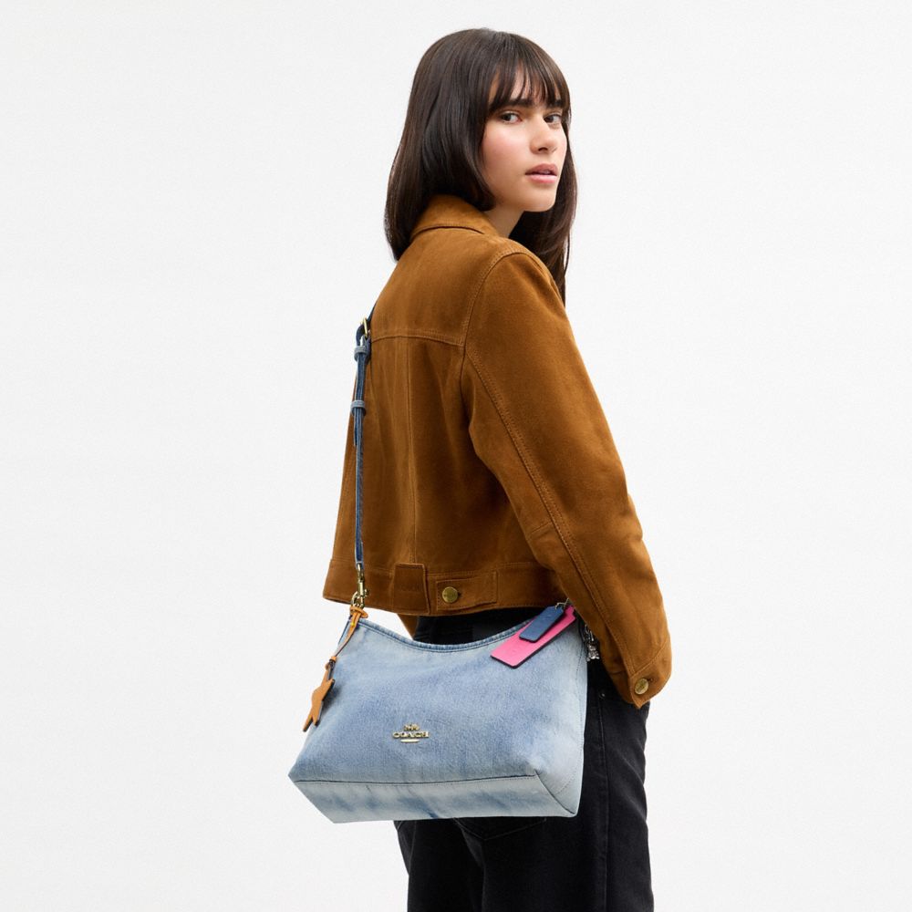 LAUREL SHOULDER BAG IN LOVED DENIM WITH CHARMS