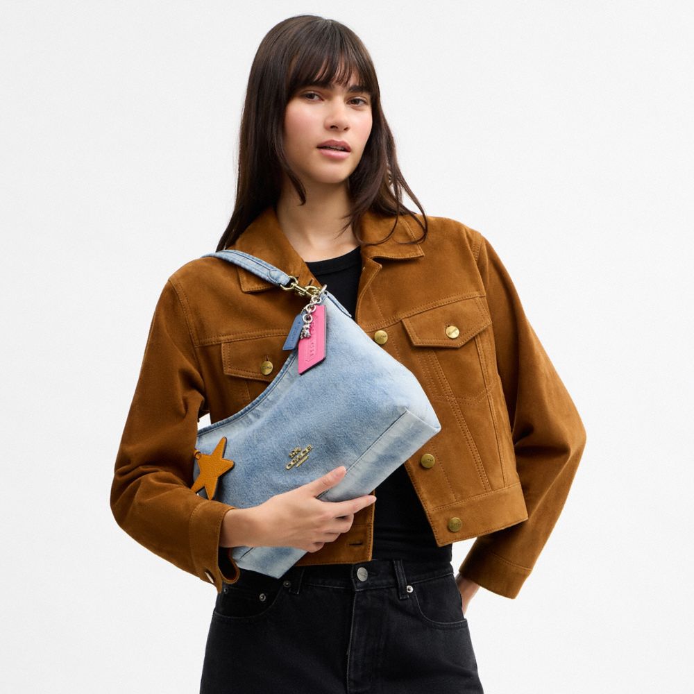 LAUREL SHOULDER BAG IN LOVED DENIM WITH CHARMS