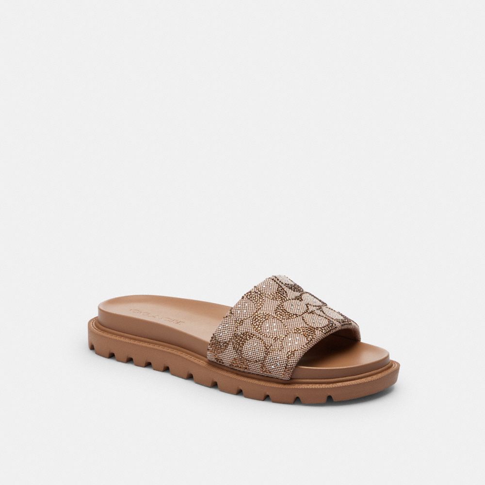 COACH&reg;,Brynn Slide Sandal In Crystal Signature Jacquard,,Front View