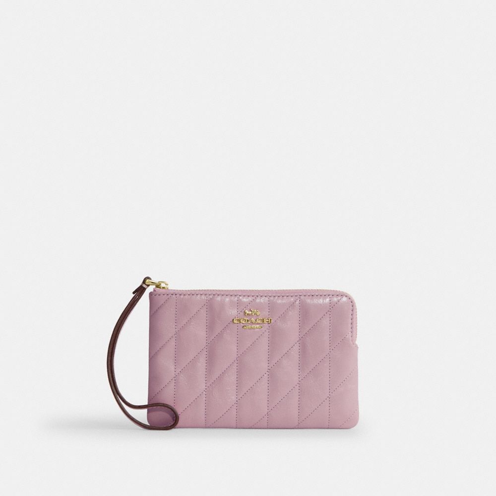 COACH CEF80 Corner Zip Wristlet With Quilting Gold/Carnation