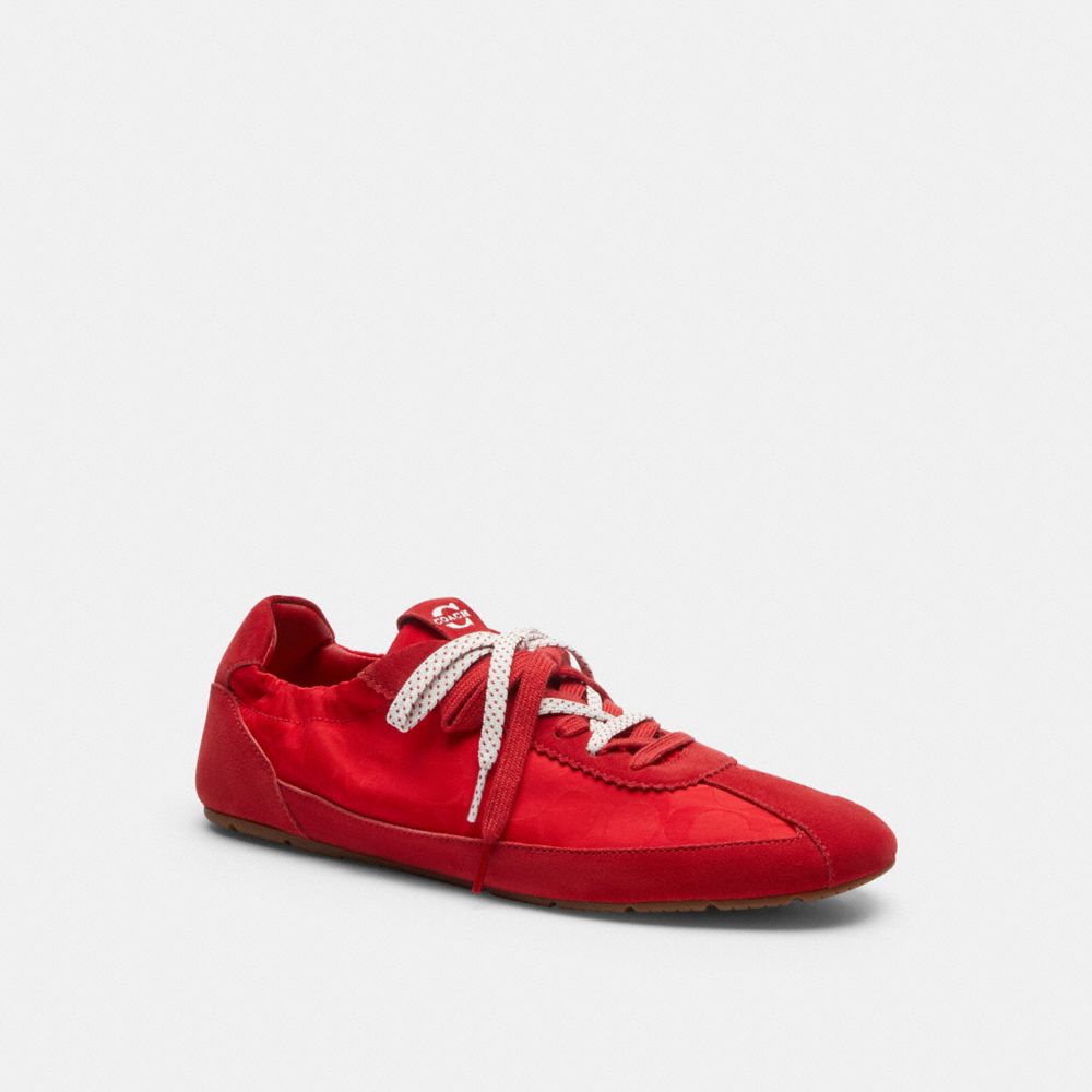 COACH&reg;,Soft Sneaker In Signature Nylon,Synthetic,Nylon,Rubber,Suede,Casual,Fabric,Mixed Media,Logo,Traction,Casual,Poppy