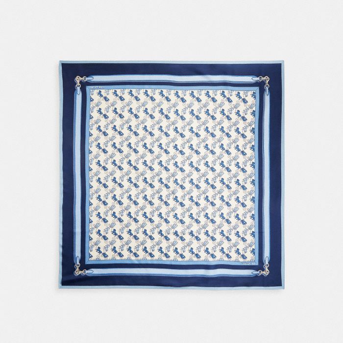 馬車圖案肩帶印花桑蠶絲方形圍巾