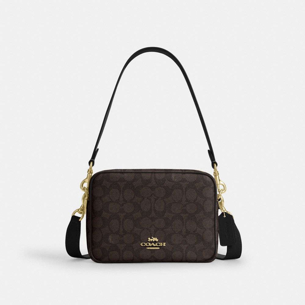 COACH CEK66 Carey Crossbody Bag In Signature Canvas GOLD/WALNUT/BLACK