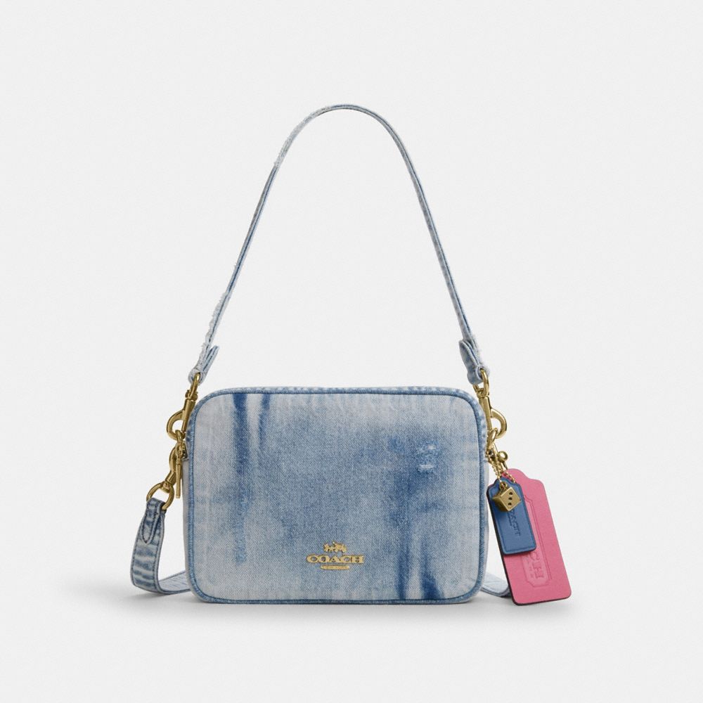 Carey Crossbody Bag In Loved Denim With Charms - CEK67 - Gold/Light Indigo