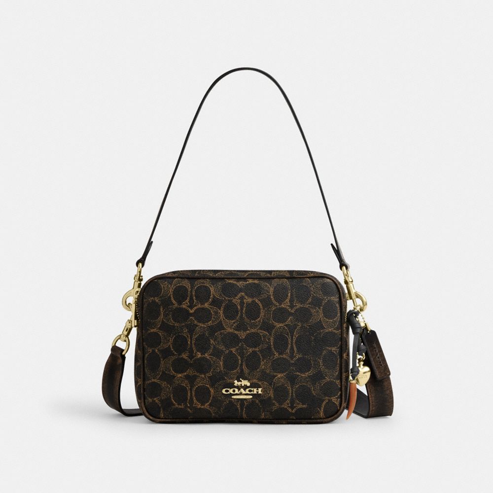 Carey Crossbody Bag In Loved Signature Canvas With Charms - CEK68 - Gold/Brown