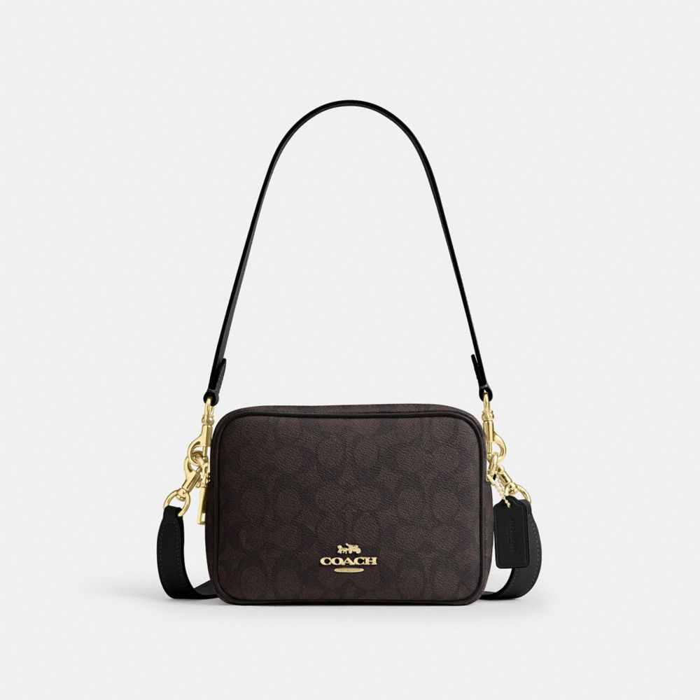 Mini Carey Crossbody Bag In Signature Canvas - CEK69 - Gold/Walnut/Black