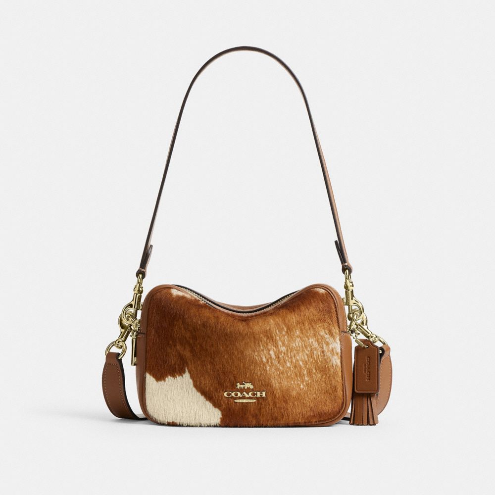 Mini Carey Crossbody Bag In Haircalf With Cow Print - CEK71 - Gold/Cow Multi