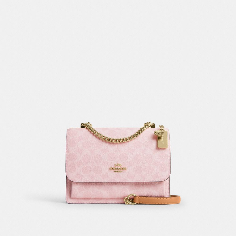 Klare Crossbody Bag In Signature Canvas With Charms - CEL11 - Gold/Powder Pink