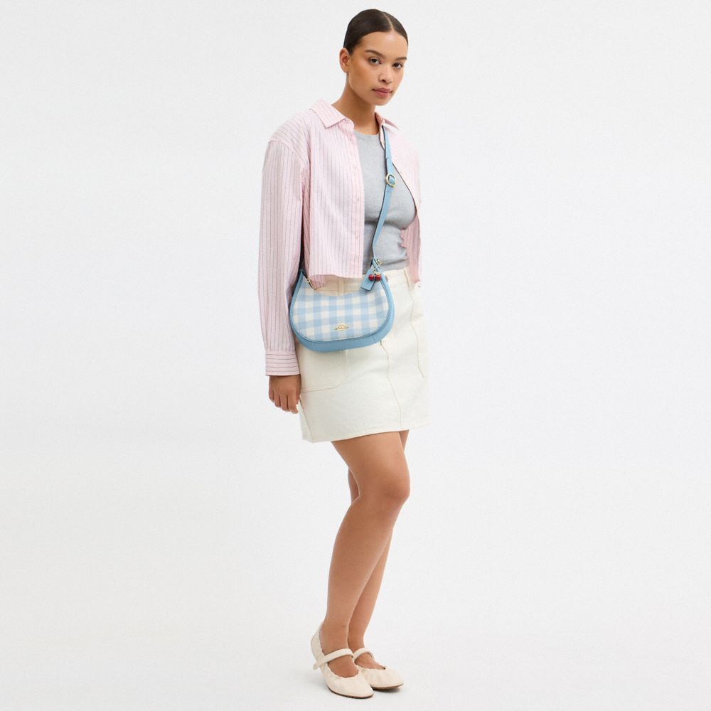 EMILY SHOULDER BAG WITH GINGHAM PRINT AND CHARM