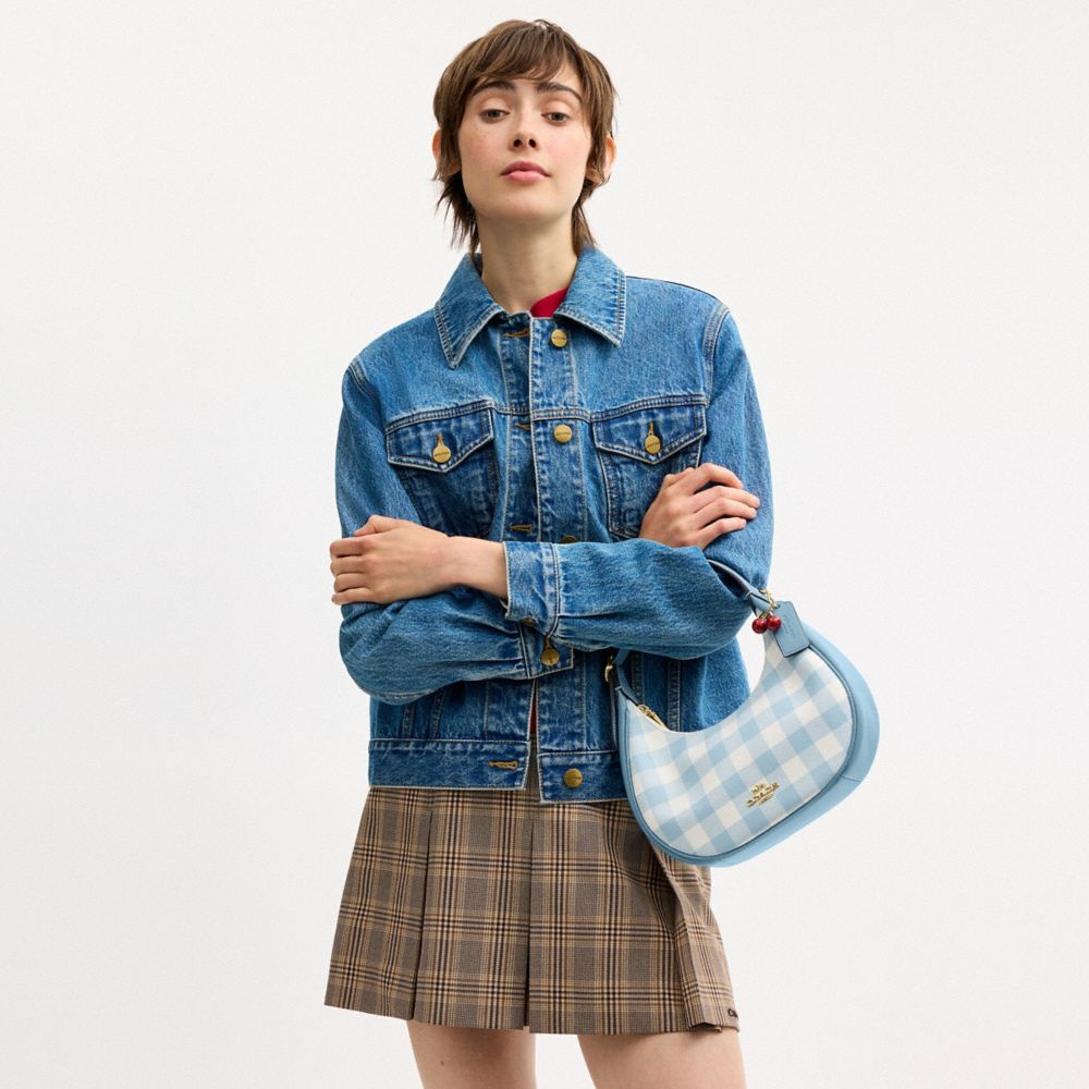 EMILY SHOULDER BAG WITH GINGHAM PRINT AND CHARM