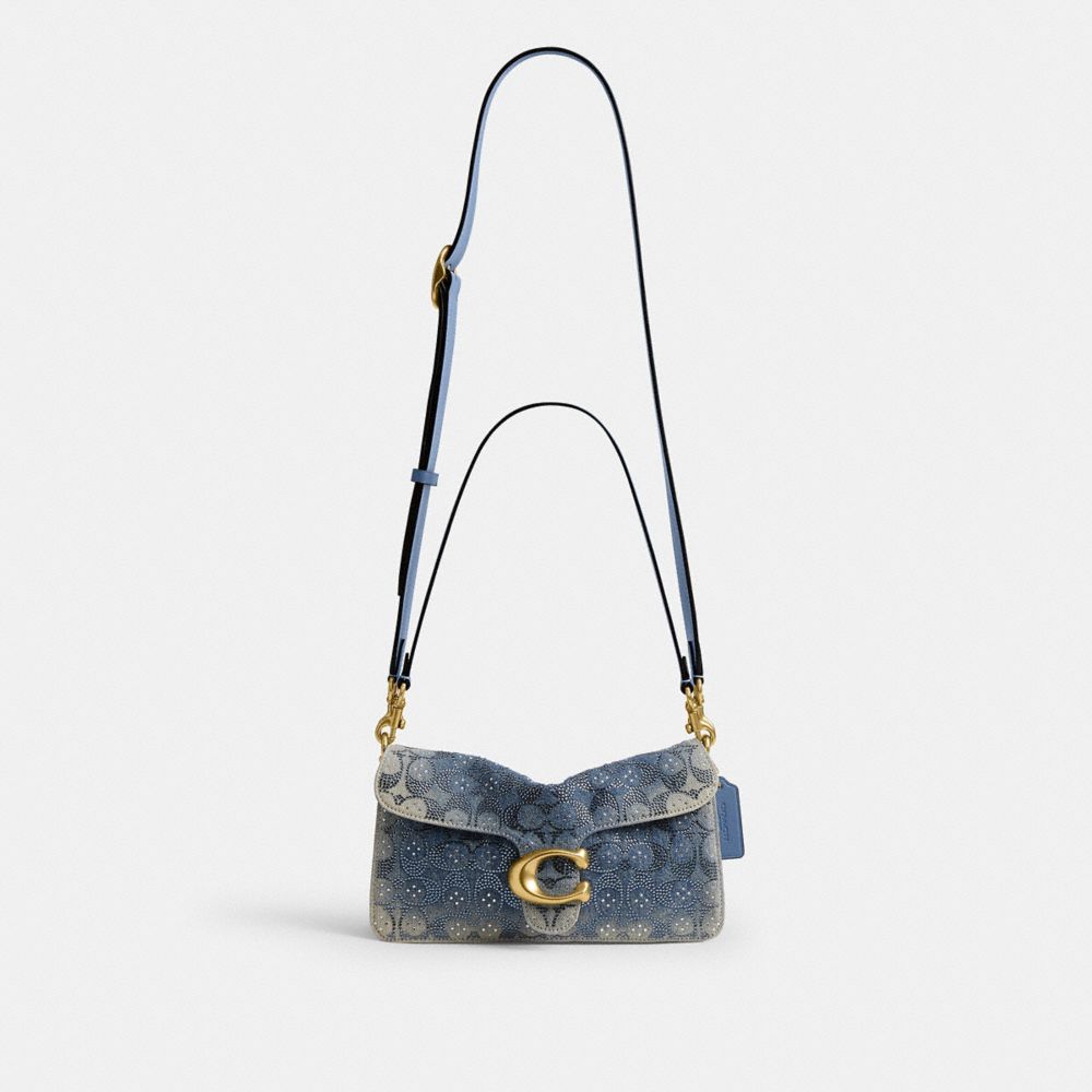 TABBY SHOULDER BAG 26 IN REGENERATIVE COTTON DENIM WITH CRYSTAL SIGNATURE