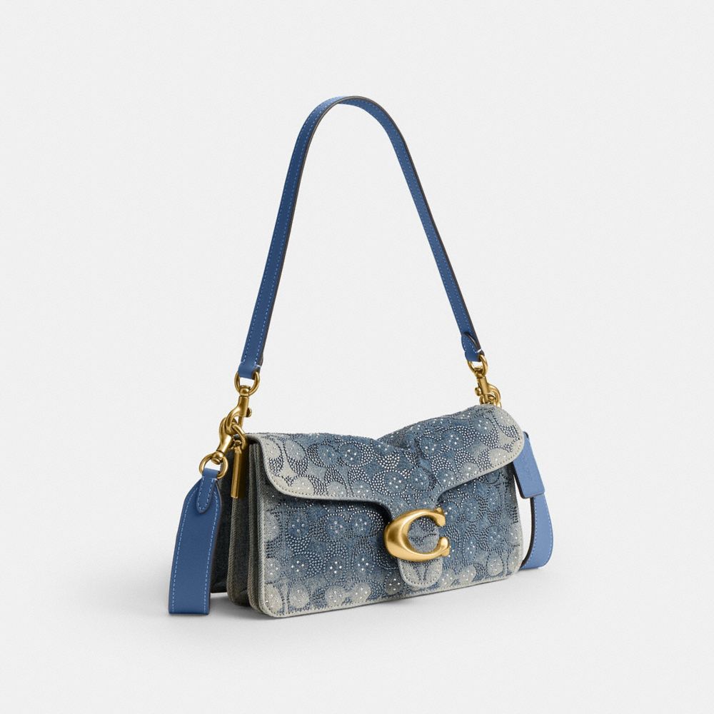 TABBY SHOULDER BAG 26 IN REGENERATIVE COTTON DENIM WITH CRYSTAL SIGNATURE