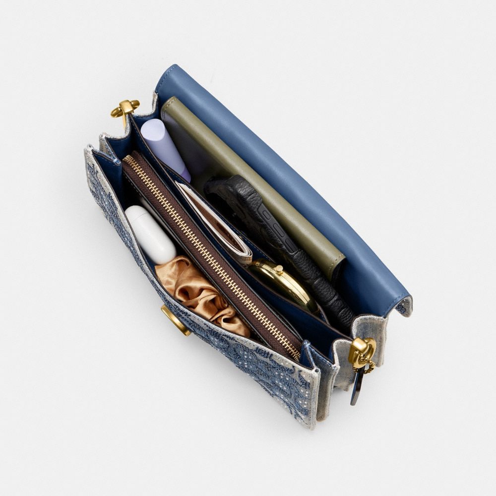 TABBY SHOULDER BAG 26 IN REGENERATIVE COTTON DENIM WITH CRYSTAL SIGNATURE