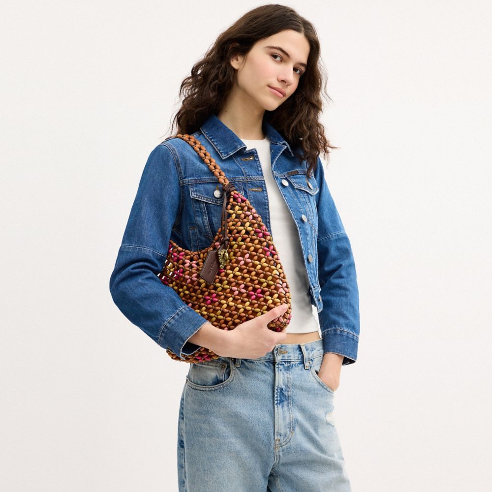 BROOKLYN SHOULDER BAG 28 WITH WOODEN BEADING