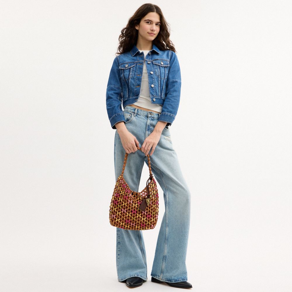 BROOKLYN SHOULDER BAG 28 WITH WOODEN BEADING
