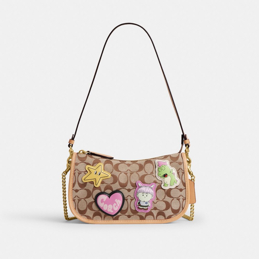 COACH&reg;,Coach | Brain Dead Waverly Bag In Signature Jacquard With Patches,Brass/Khaki