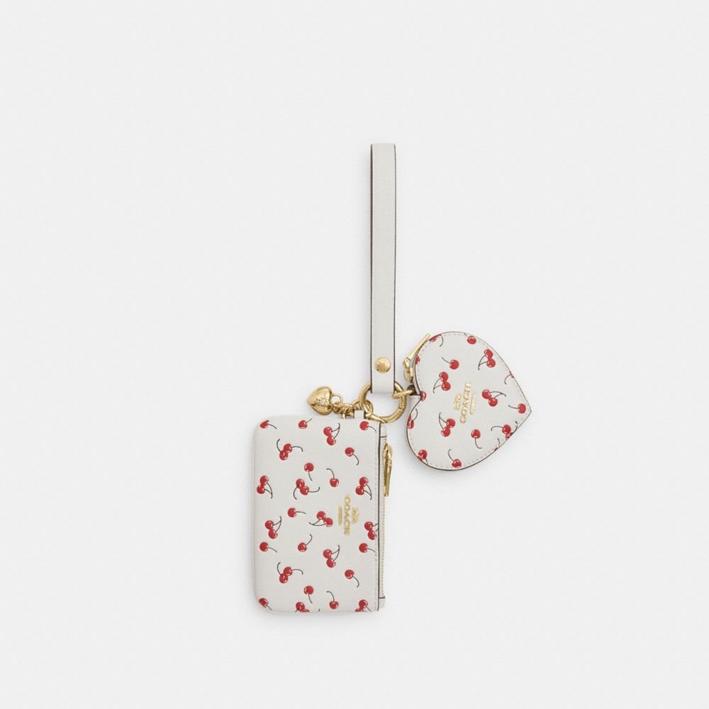 COACH&reg;,Wristlet And Heart Pouch With Cherry Print And Charm,,Front View