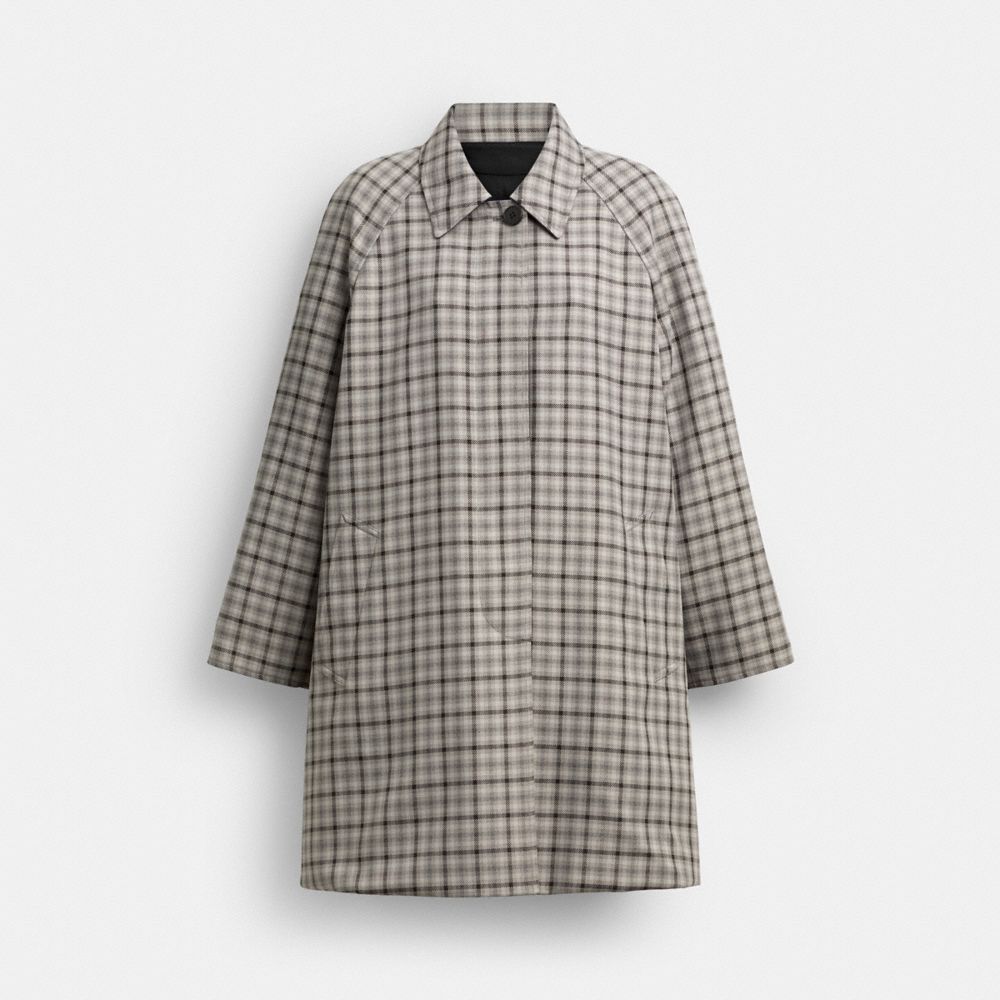 COACH®,Reversible Balmacaan,Cotton,Polyamide,Polyester,Shirt Jacket,Logo,Reversible,Casual,Gray,Front View