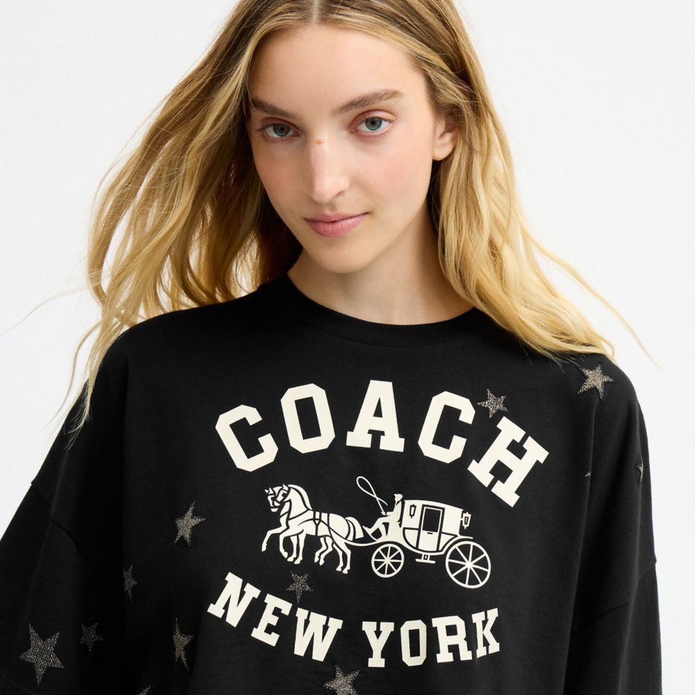 STAR SHORT SLEEVE WIDE CROPPED CREWNECK T-SHIRT IN ORGANIC COTTON