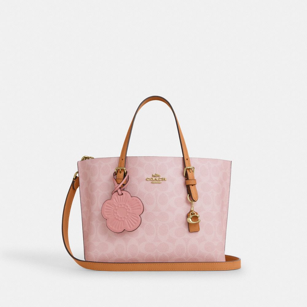 Mollie Tote Bag 25 In Signature Canvas With Charms - CER24 - Gold/Powder Pink