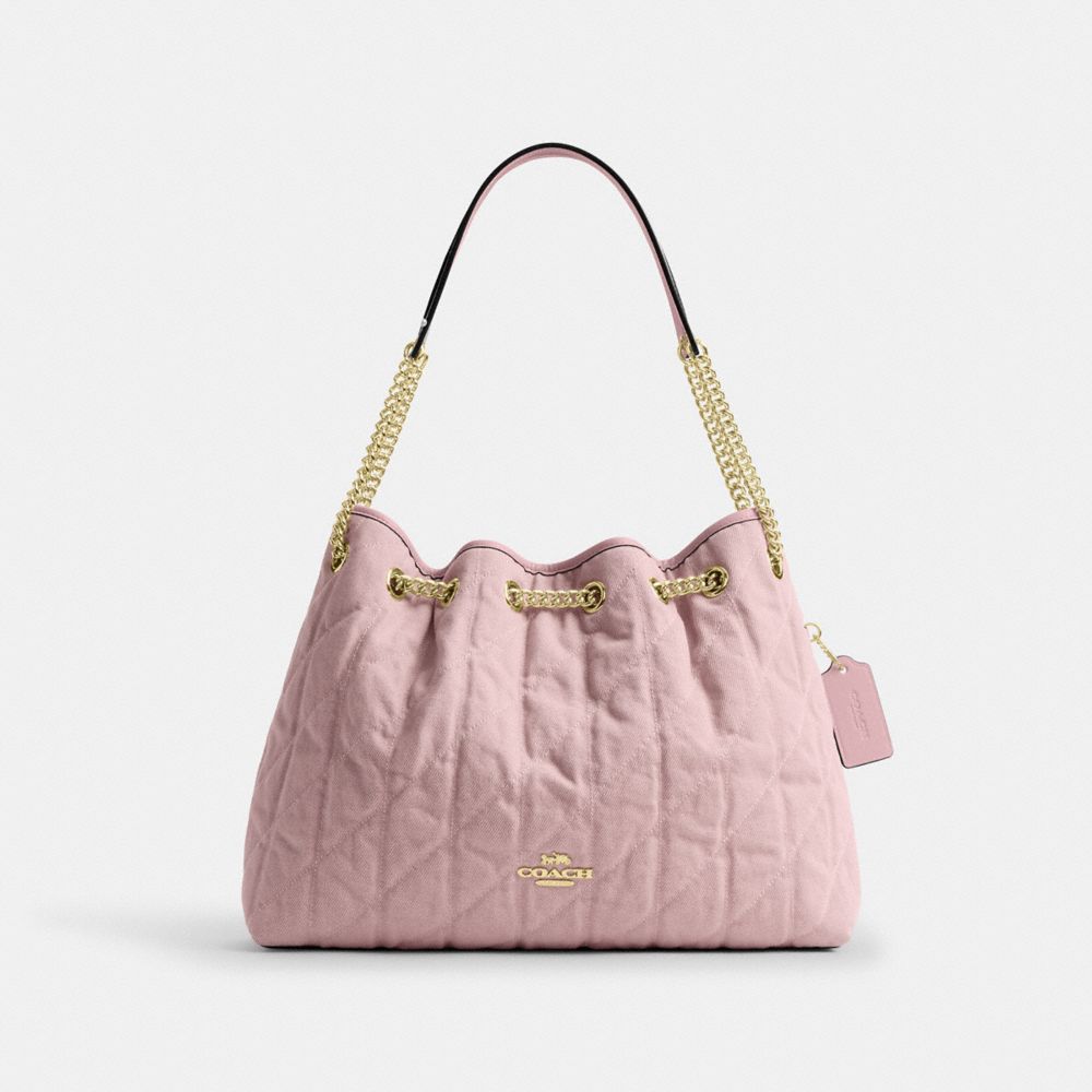 EVELYN SHOULDER BAG IN LOVED DENIM WITH QUILTING AND CHARM