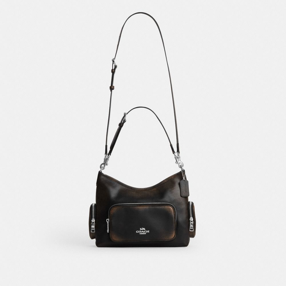 LAUREL SHOULDER BAG WITH POCKETS IN LOVED LEATHER